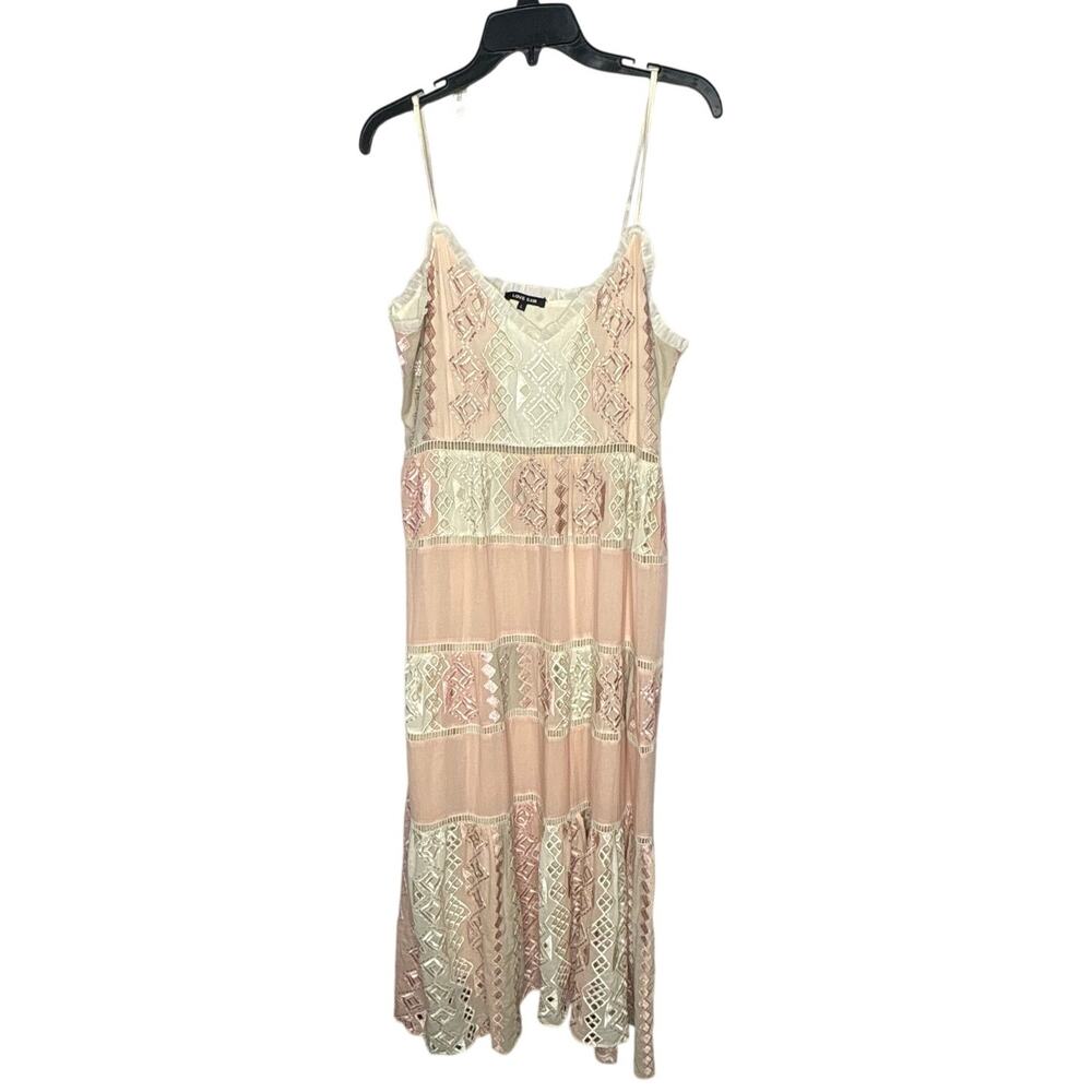 Love Sam Crossroads Maxi Tiered Embroidered Eyelet Feminine Boho Dress Large